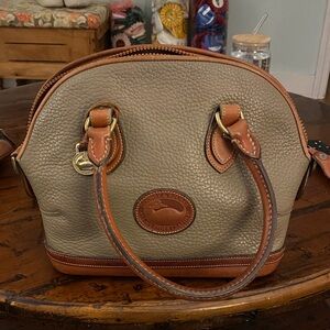 Dooney & Bourke Taupe Pebbled Leather Satchel with Tan Trim